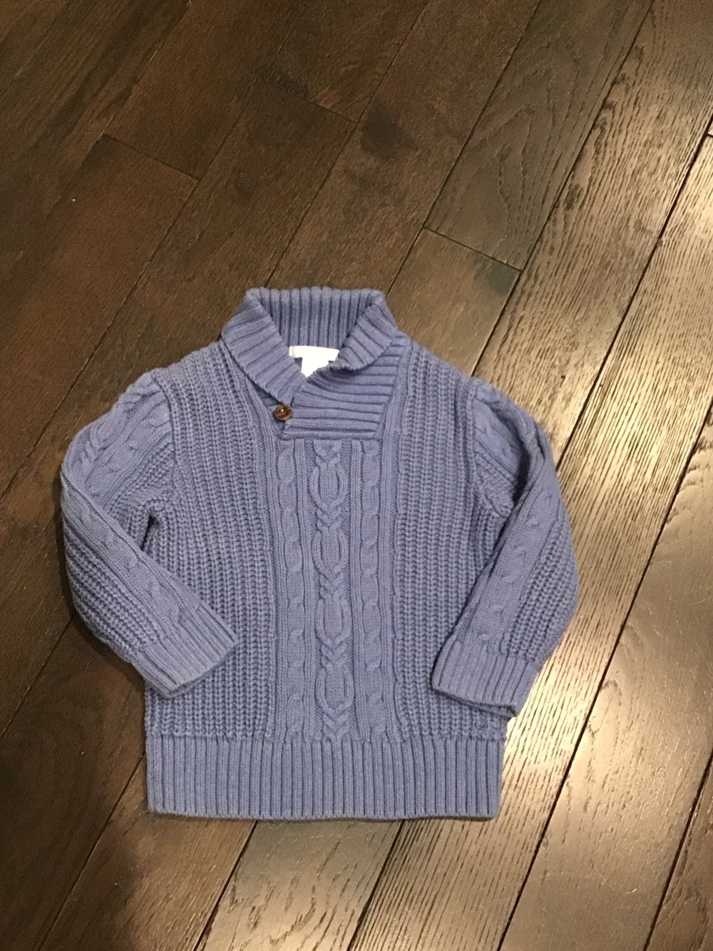 Janie and Jack Wedgewood Blue Shawl Collar Cable Knit Sweater. 2T